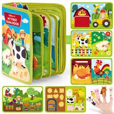 My First Farm Book – colorful Montessori-style soft fabric book for toddlers with farm animals, interactive flaps, and finger play activities